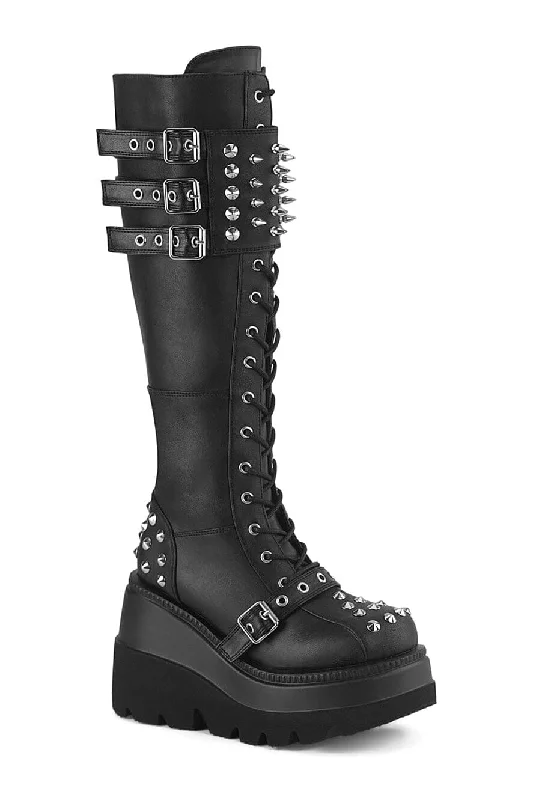 SHAKER-225 Black Vegan Leather Knee Boot