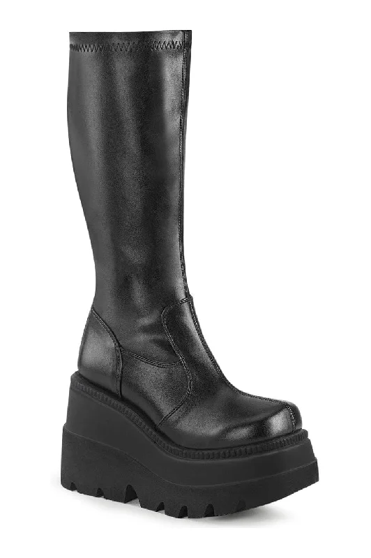 SHAKER-65 Black Vegan Leather Knee Boot