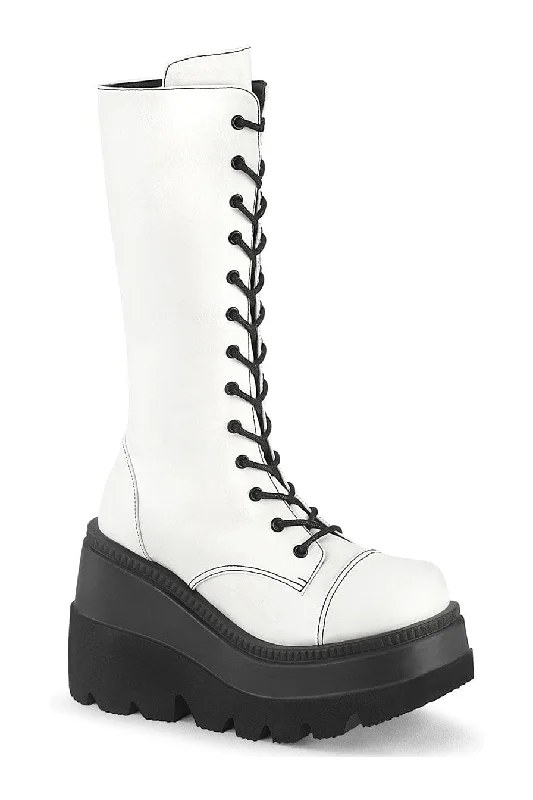 SHAKER-72 White Vegan Leather Knee Boot