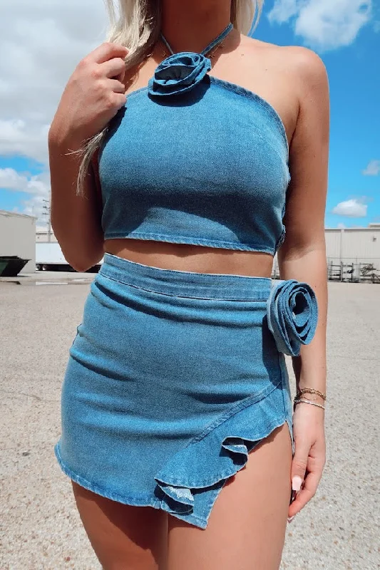 Denim Rosette Mini Skirt