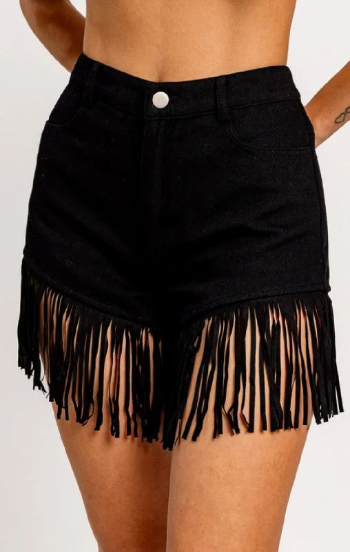 Fringe Trim Denim Shorts