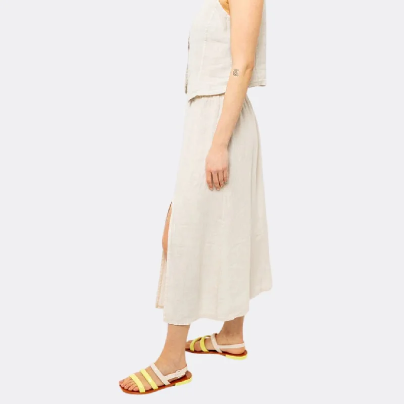 Linen Skirt w/ Slit (Nude)