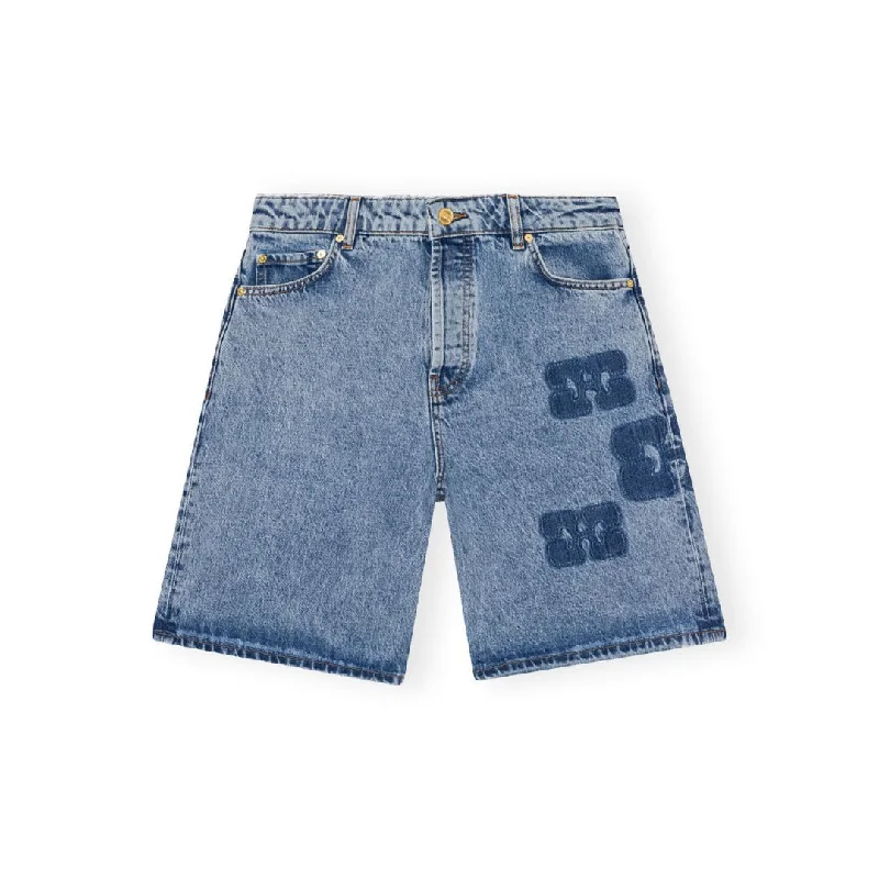 Patch Denim Shorts (Mid Blue Stone)