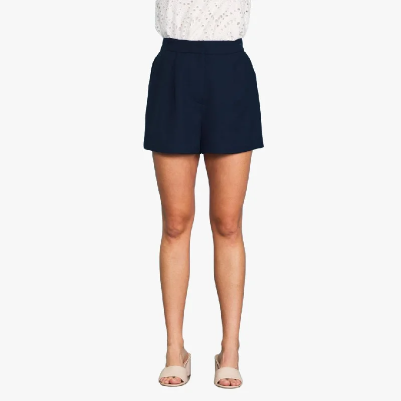 Pleated Back Elastic Shorts (Navy)