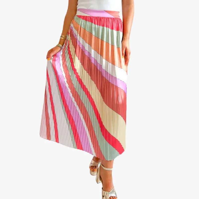 Pleated Midi Skirt (Multi Stripe)