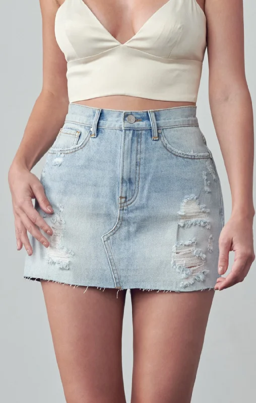 Distressed Denim Skirt