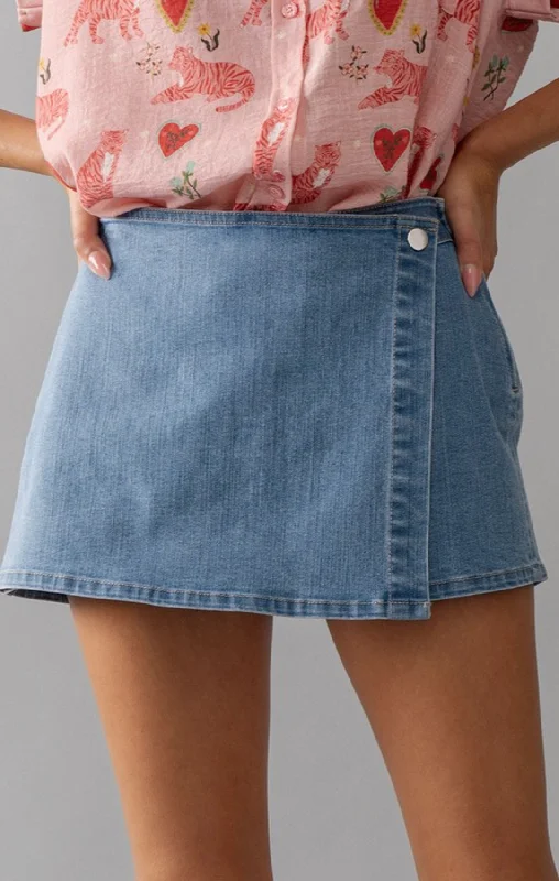 Side Zip Denim Skort