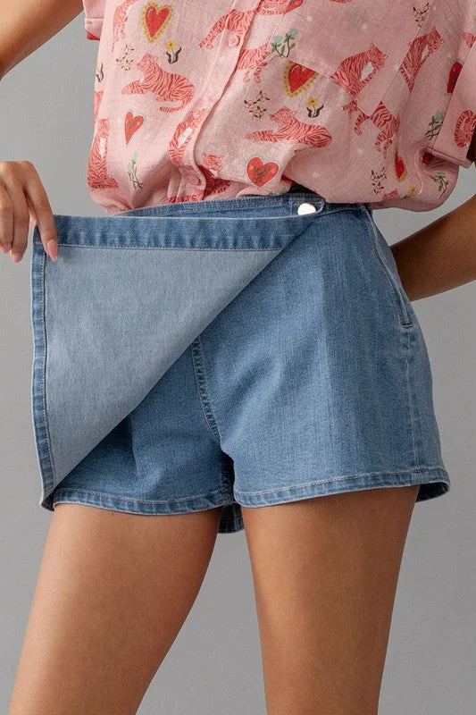 Side Zip Denim Skort