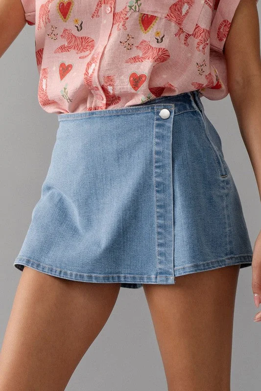 Side Zip Denim Skort