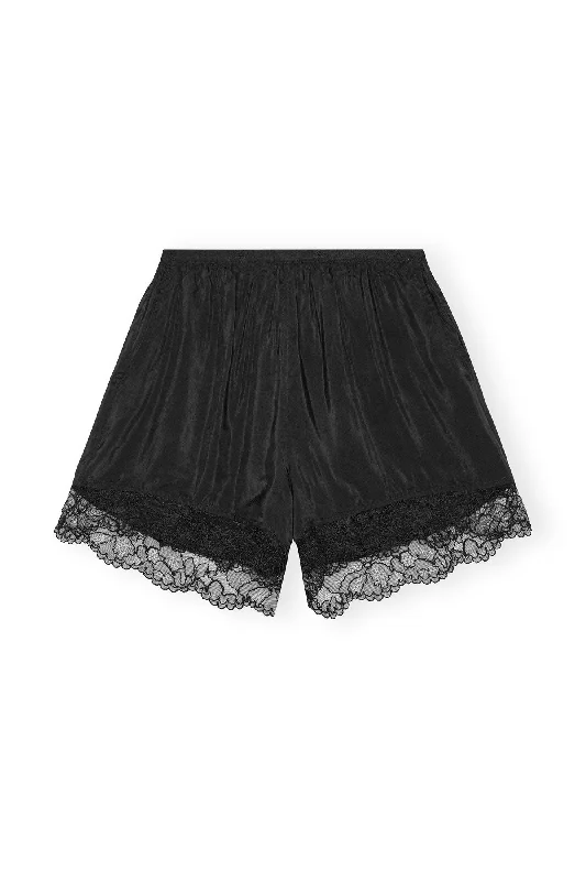 Viscose Habotai Elasticated Shorts (Black)