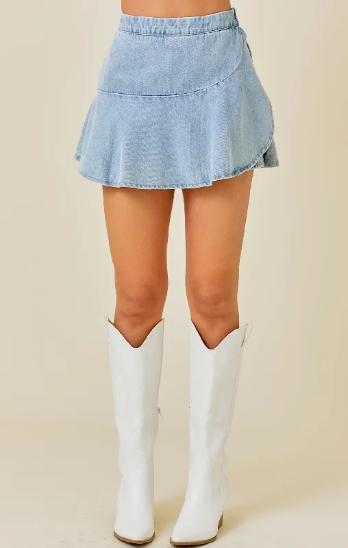 Wrap Ruffle Denim Skort