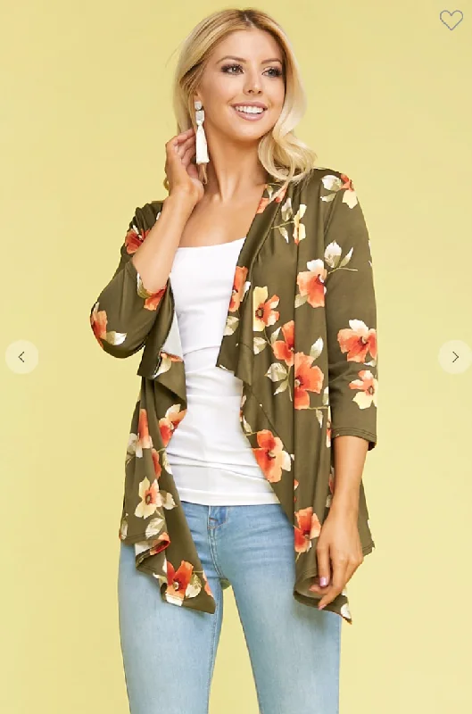 3/4 Sleeve Draped Cardigan - 2 Colors