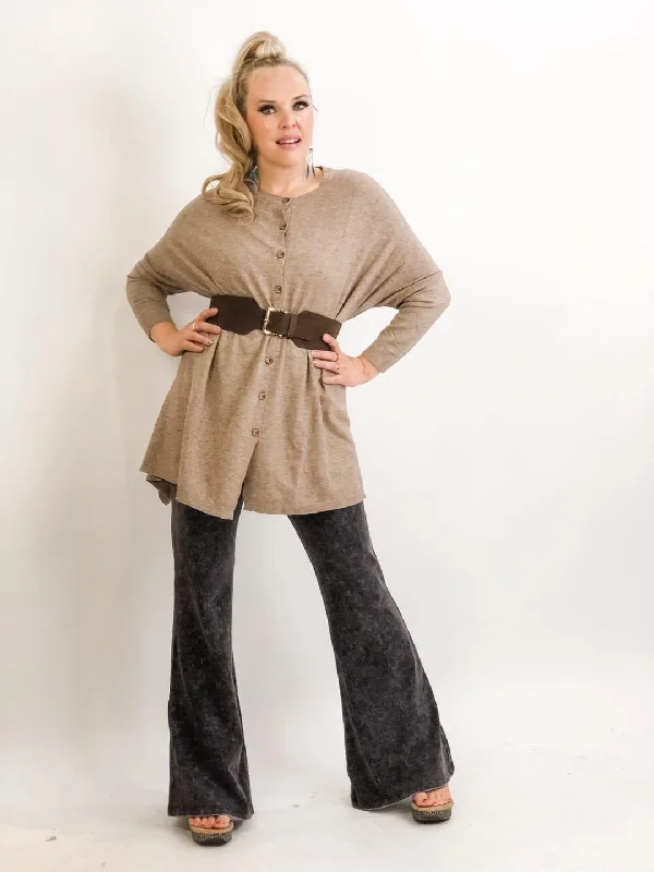 A-Line Stretch Knit Cashmere Button-Up Sweater - 2 Colors