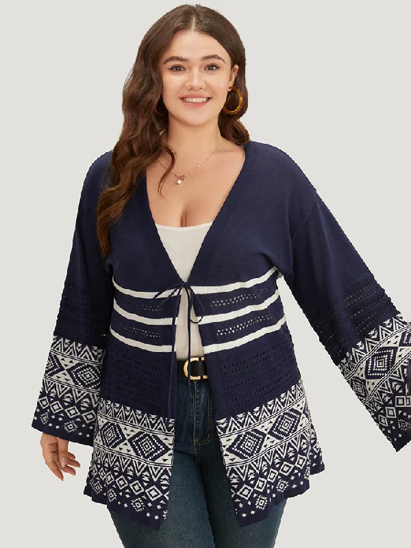 Bandana Print Geo Eyelet Ties Front Cardigan