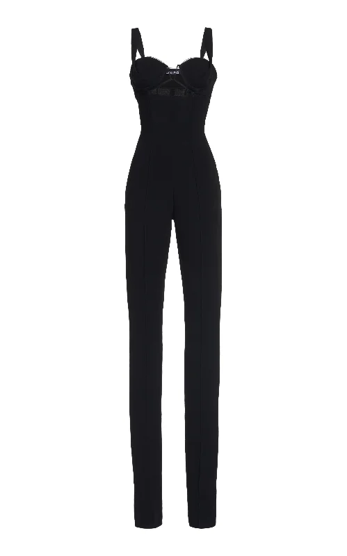 Jacquemus Bra-Detailed Wool-Blend Jumpsuit Solid Black 36