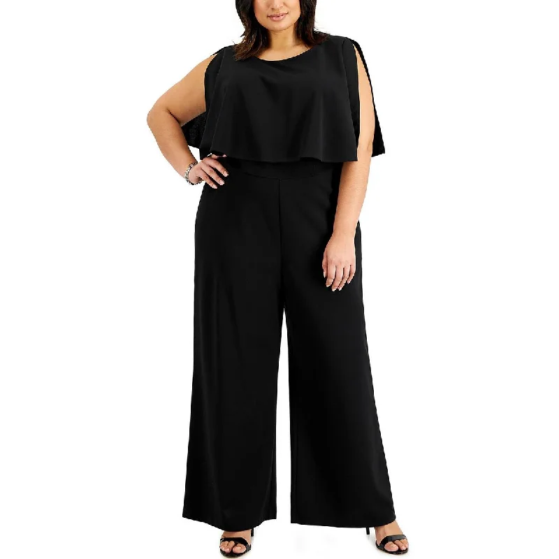 Plus Womens Capelet Wide Leg Jumpsuit