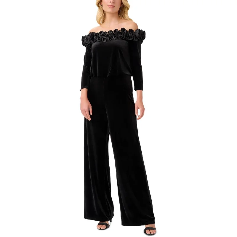 Plus Womens Velvet Off-The-Shoulder Jumpsuit