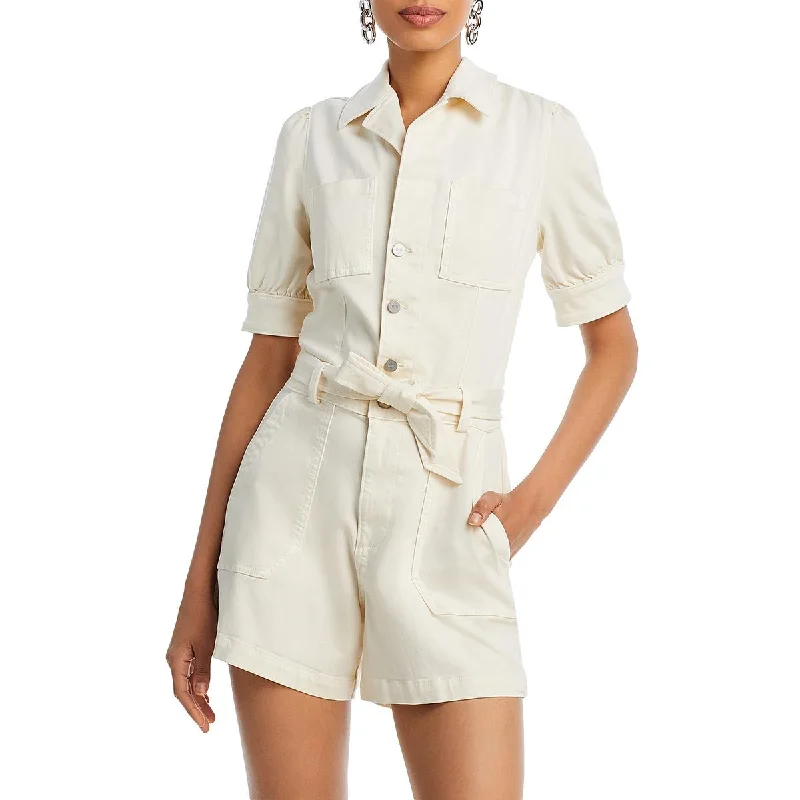 Mayslie Womens Notch Collar Button Front Romper