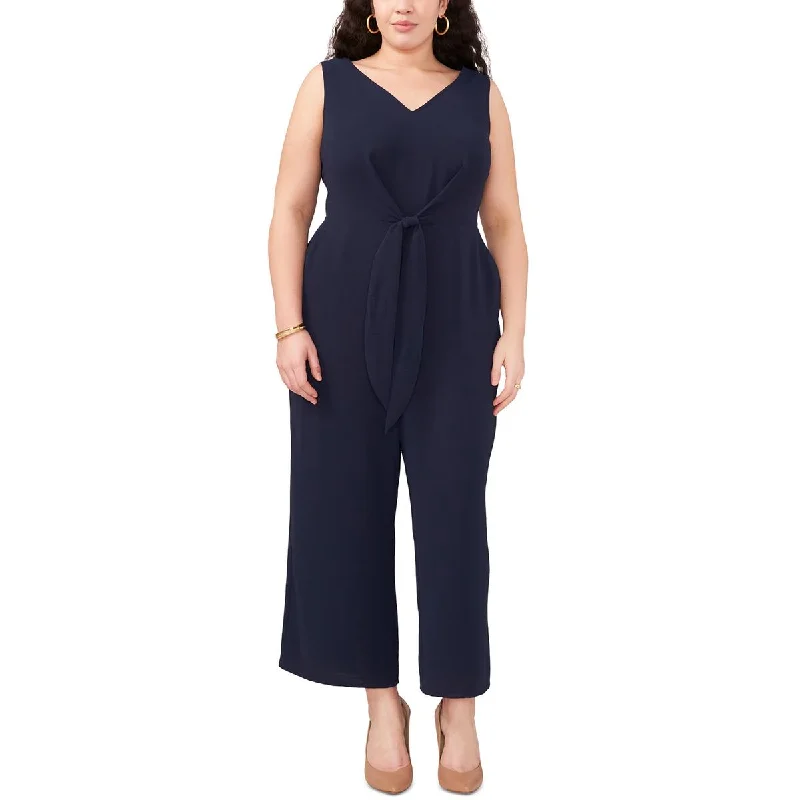 Plus Island Oasis Womens Tie Waist Wide Leg Jumpsuit