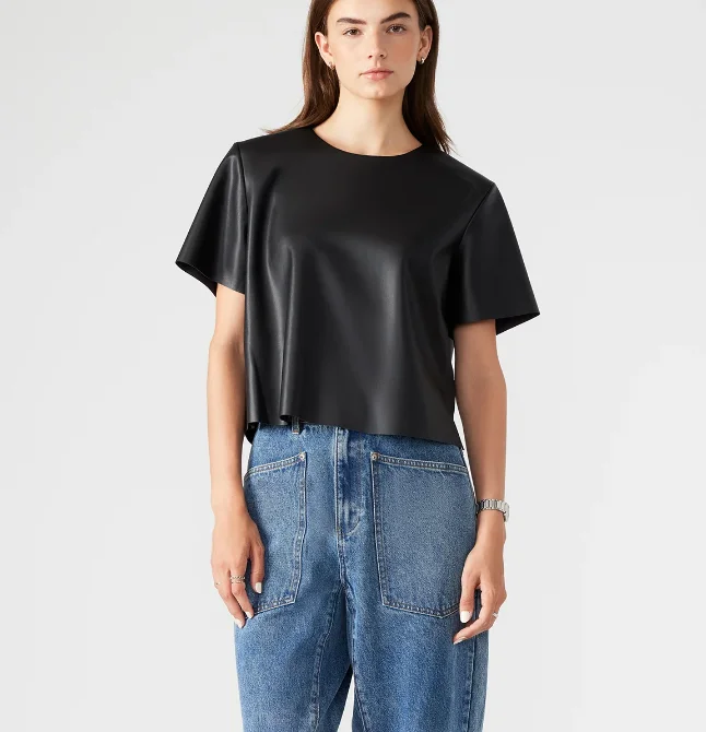 Ezra Vegan Leather Short Sleeve Top by Steve Madden