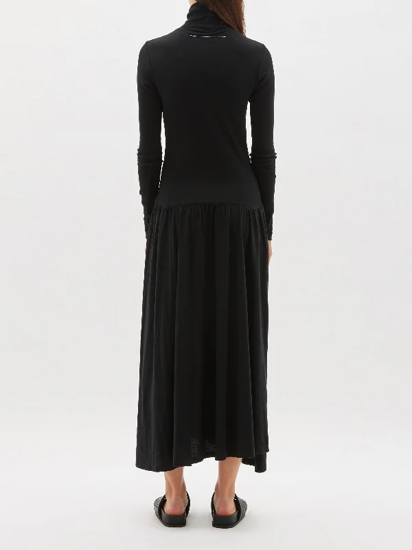 funnel neck contrast long sleeve dress