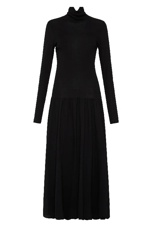 funnel neck contrast long sleeve dress