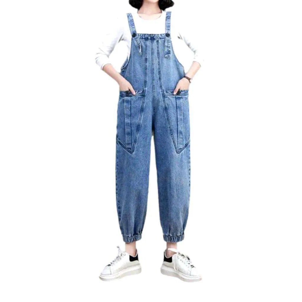 Light wash women's denim overall