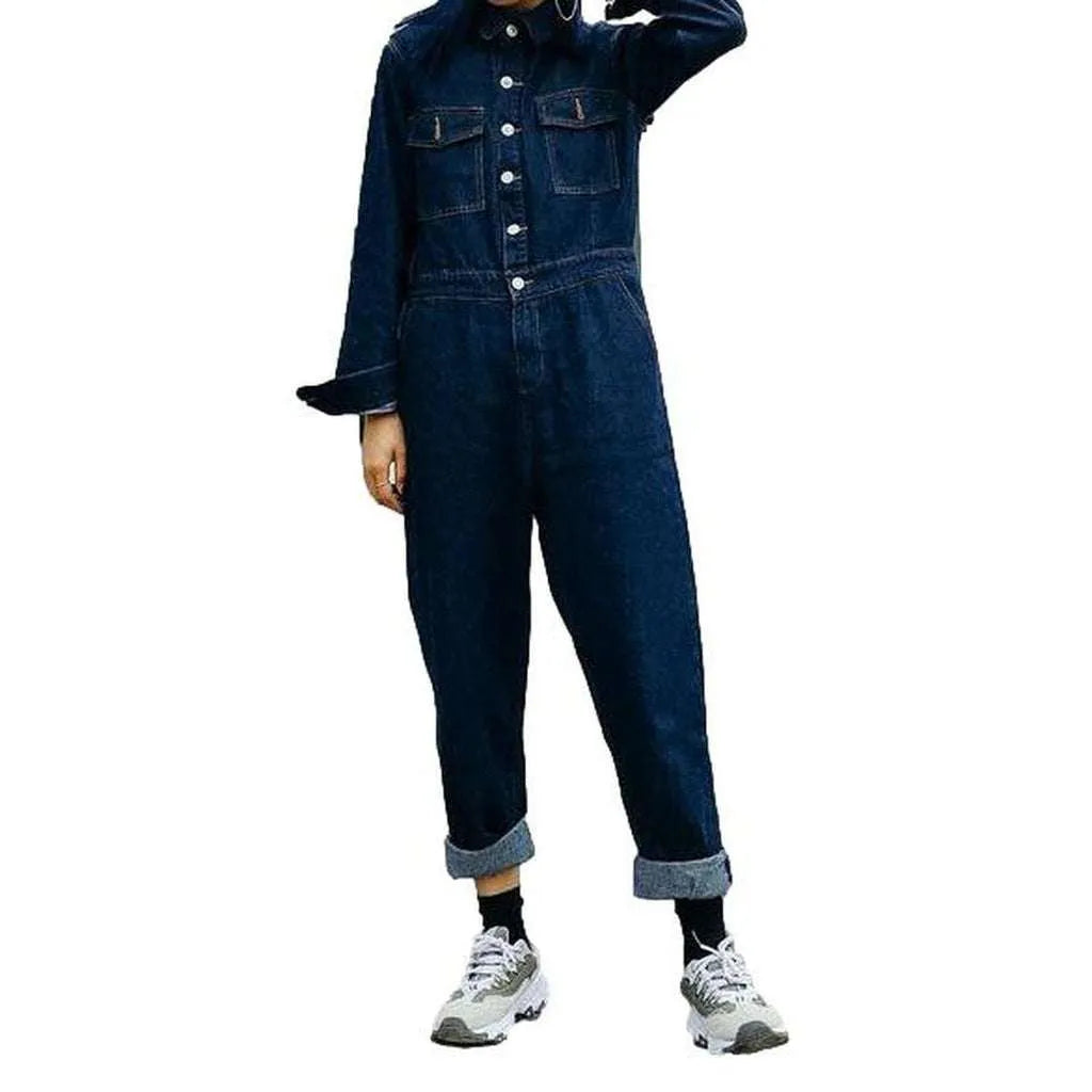 Loose fit women's jean jumpsuit