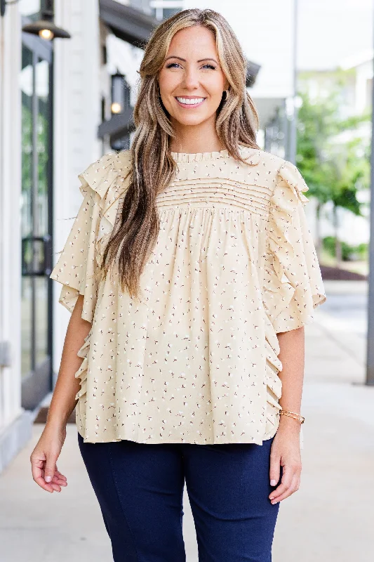 Love And Lilies Top, Beige