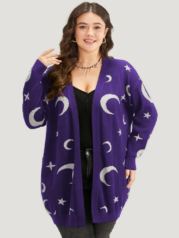 Moon Print Open Front Cardigan