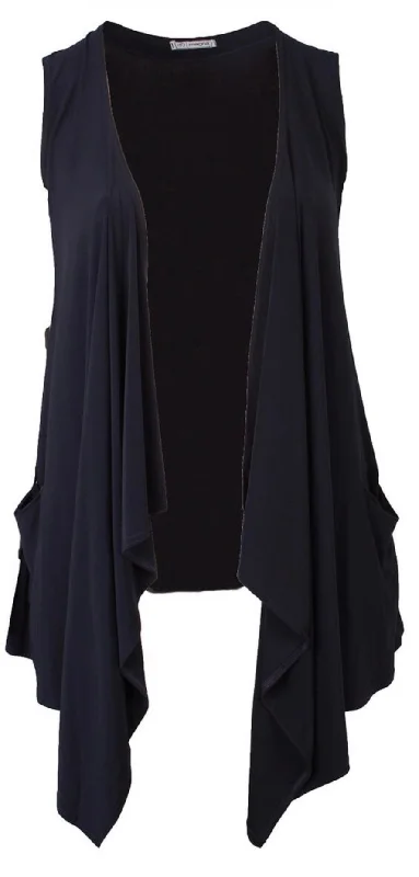 Pocketed Waterfall Sleeveless Cardigan - 2 Colors