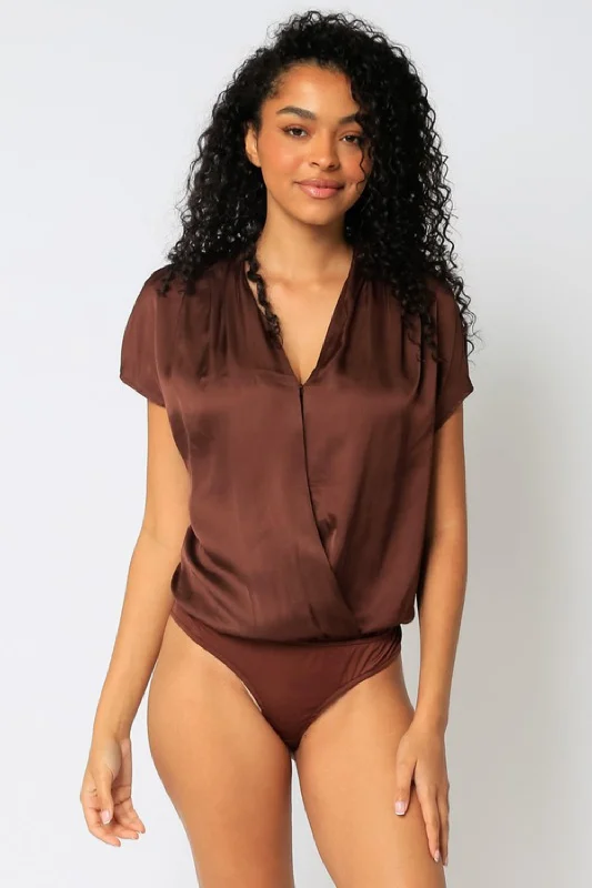 SATIN BODYSUIT BLOUSE | CHOCOLATE