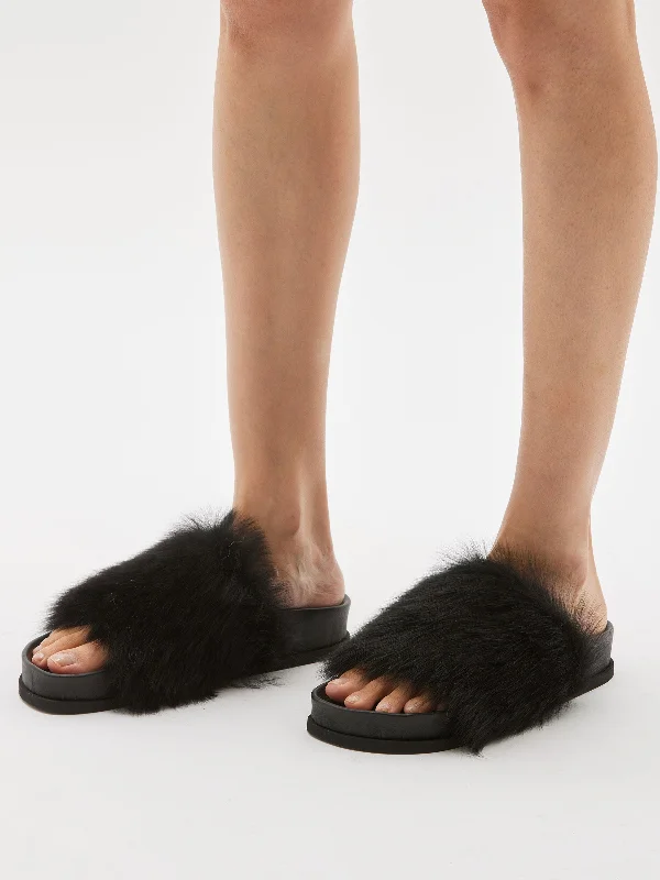 shearling platform slide