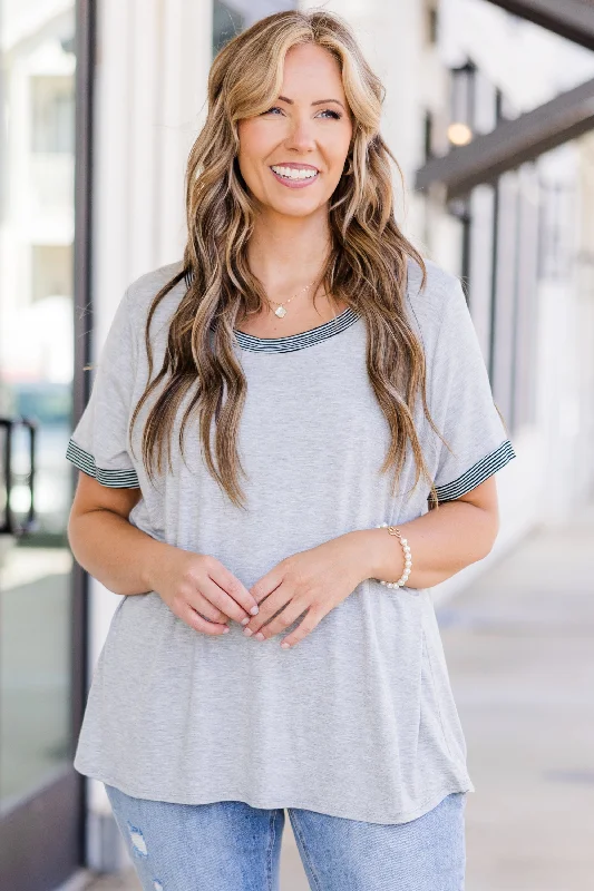 Shoreline Chic Stripe Top, Heather Grey