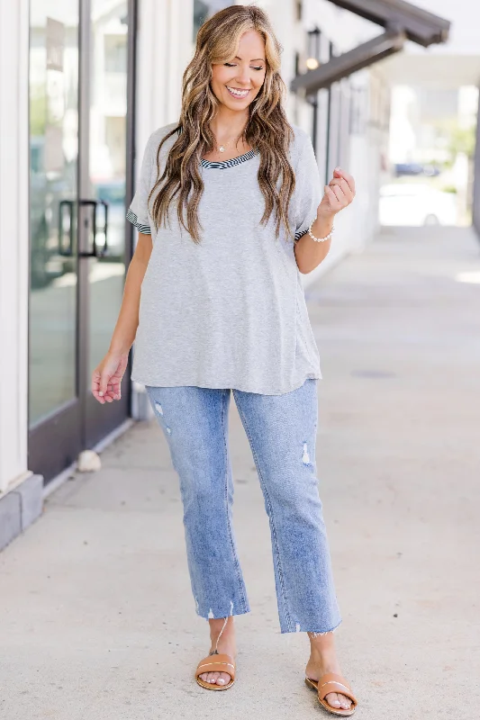 Shoreline Chic Stripe Top, Heather Grey