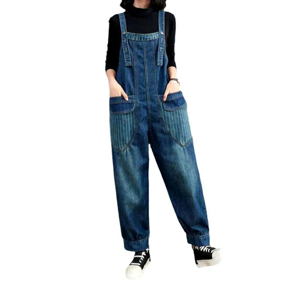 Striped jean overall for women