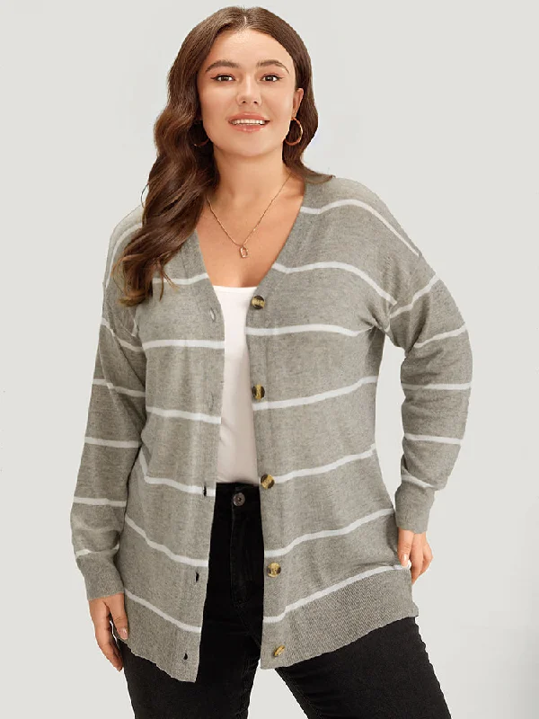 Supersoft Essentials Striped Button Through Elastic Cuffs Cardigan