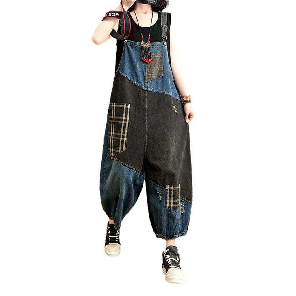 Women's patchwork denim dungaree