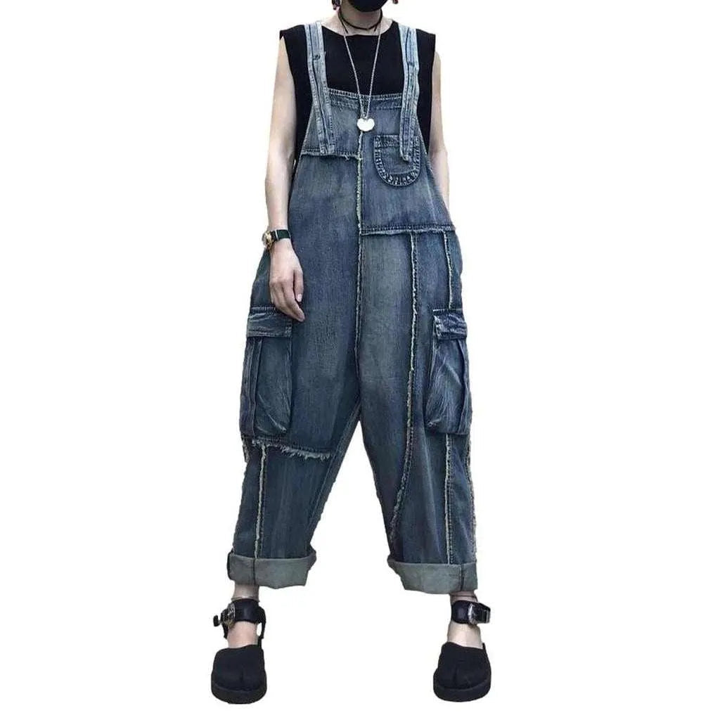 Women's patchwork jean dungaree