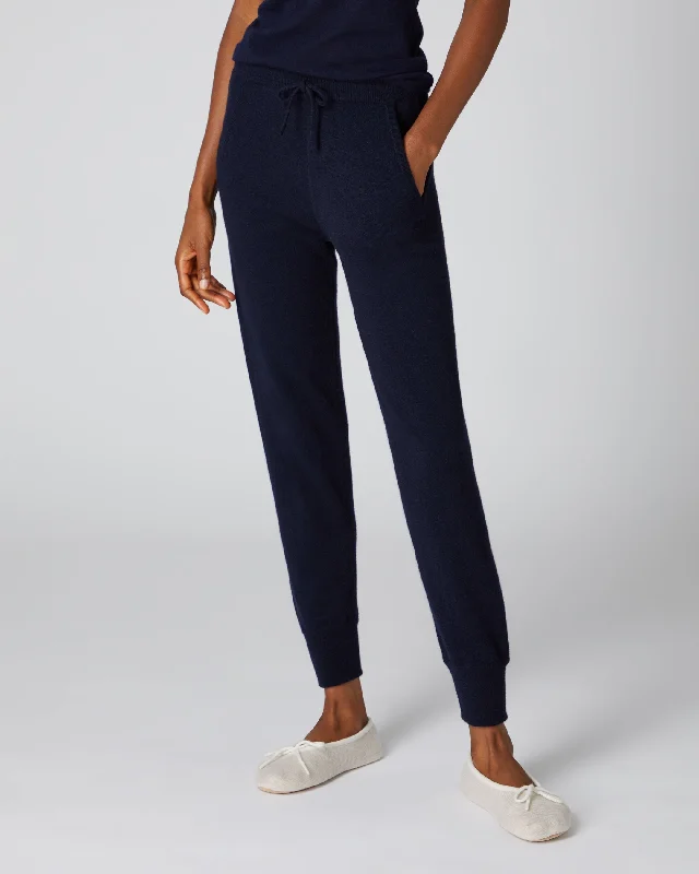 Women's Tabitha Plain Cashmere Lounge Pants Navy Blue