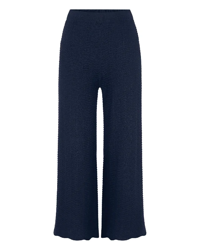 Women's Wave Stitch Cashmere Silk Pants Navy Blue