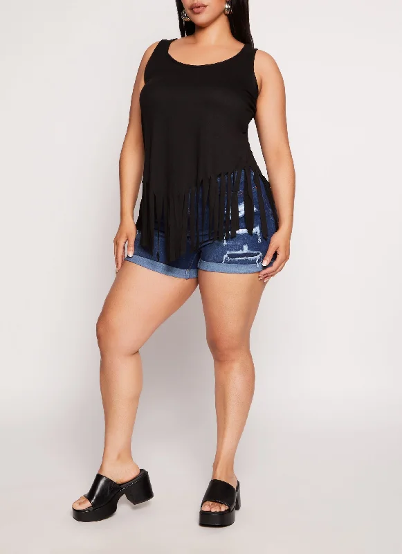 Plus Size Scoop Neck Fringe Hem Tank Top