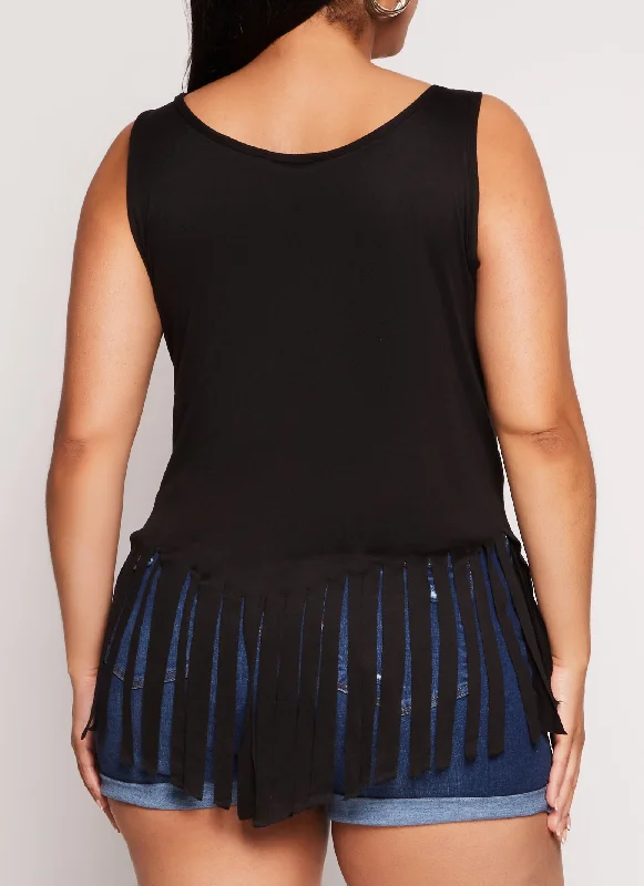 Plus Size Scoop Neck Fringe Hem Tank Top