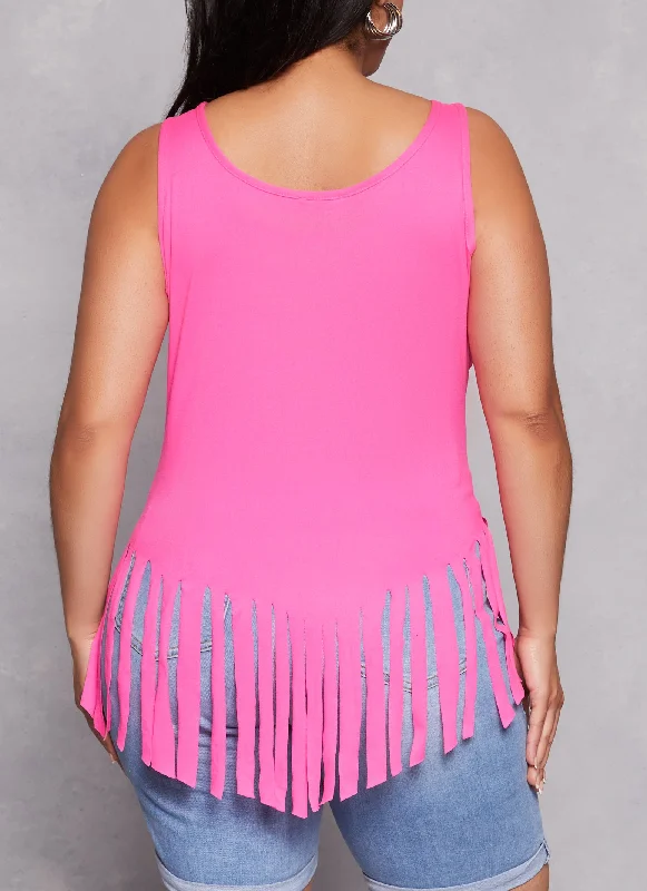 Plus Size Scoop Neck Fringe Hem Tank Top