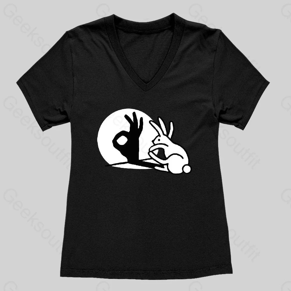 Funny Bunny OK Hand Shadow Women's V-Neck T-shirt