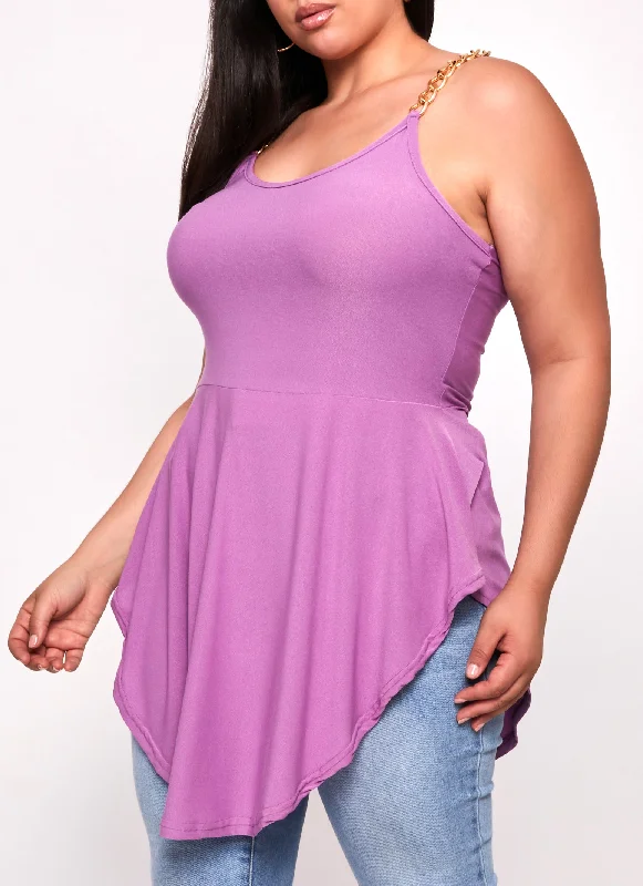 Plus Size Chain Strap Peplum Tunic Cami