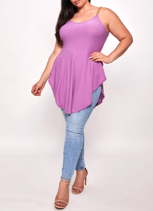 Plus Size Chain Strap Peplum Tunic Cami