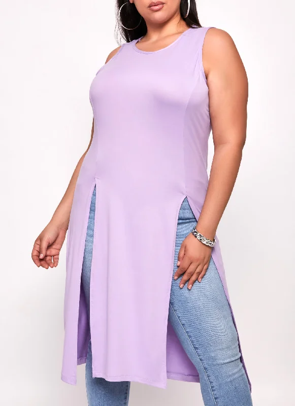 Plus Size Solid Split Hem Maxi Tank Top