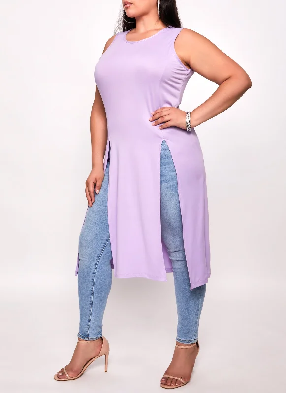 Plus Size Solid Split Hem Maxi Tank Top