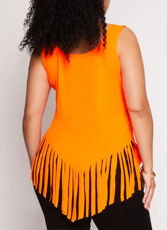 Plus Size Scoop Neck Fringe Hem Tank Top